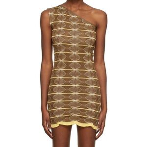 Gimaguas SSENSE Exclusive Brown & Yellow One Shoulder Dress